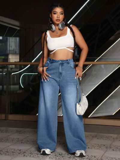 Jeans amples et décontractés à taille haute avec poches