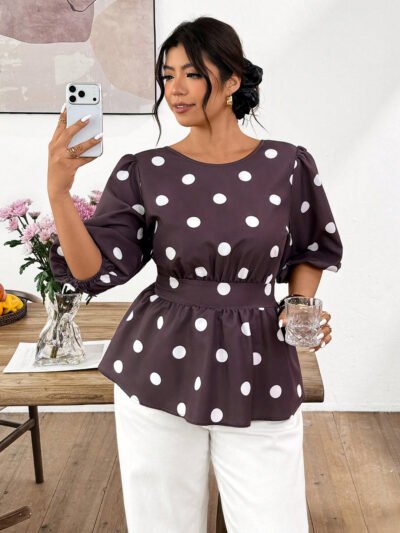 Blouse à manches bouffantes à motif à pois