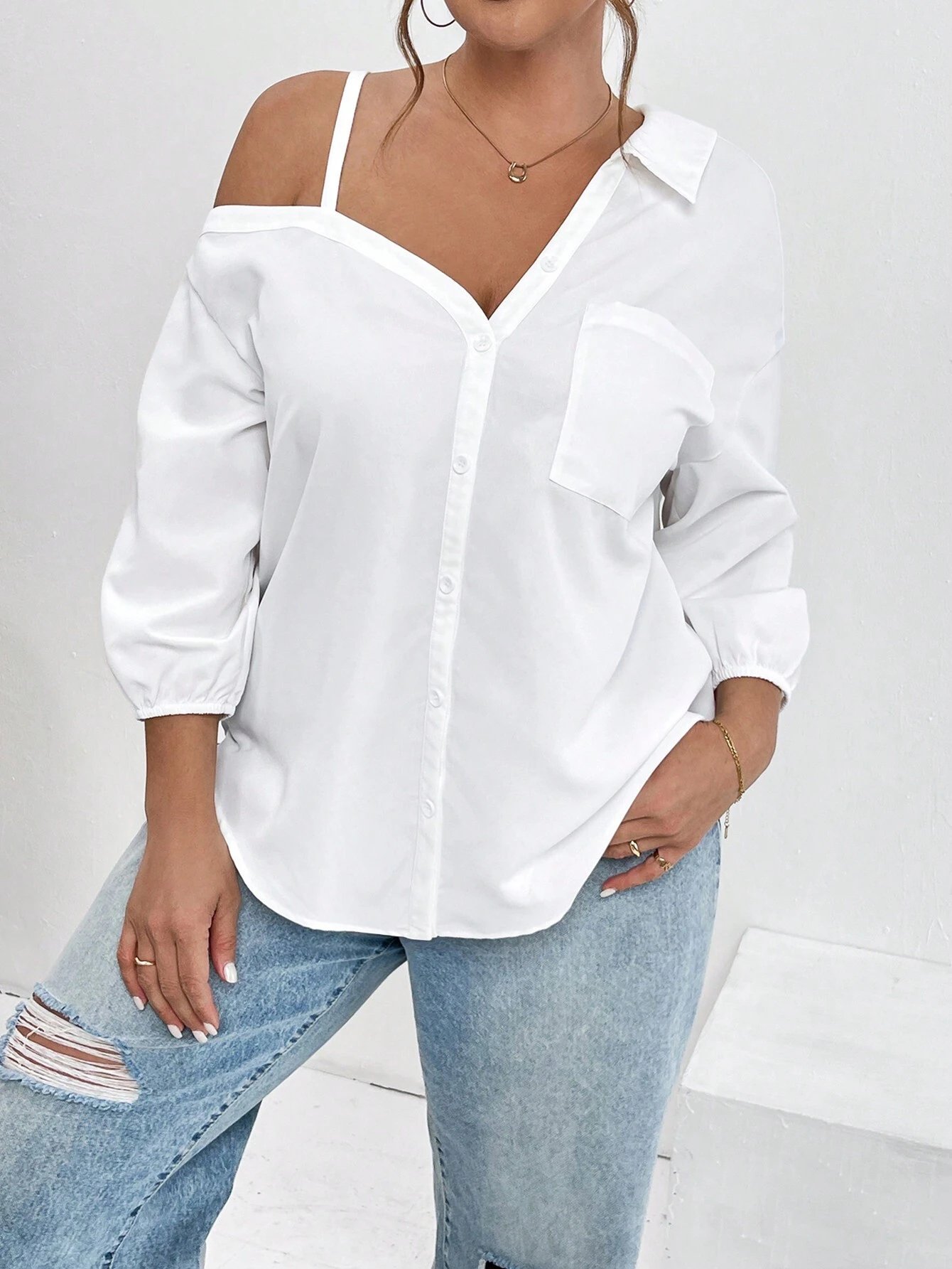 chemise asymétrique d'épaule pour la rue et décontractée – Image 3