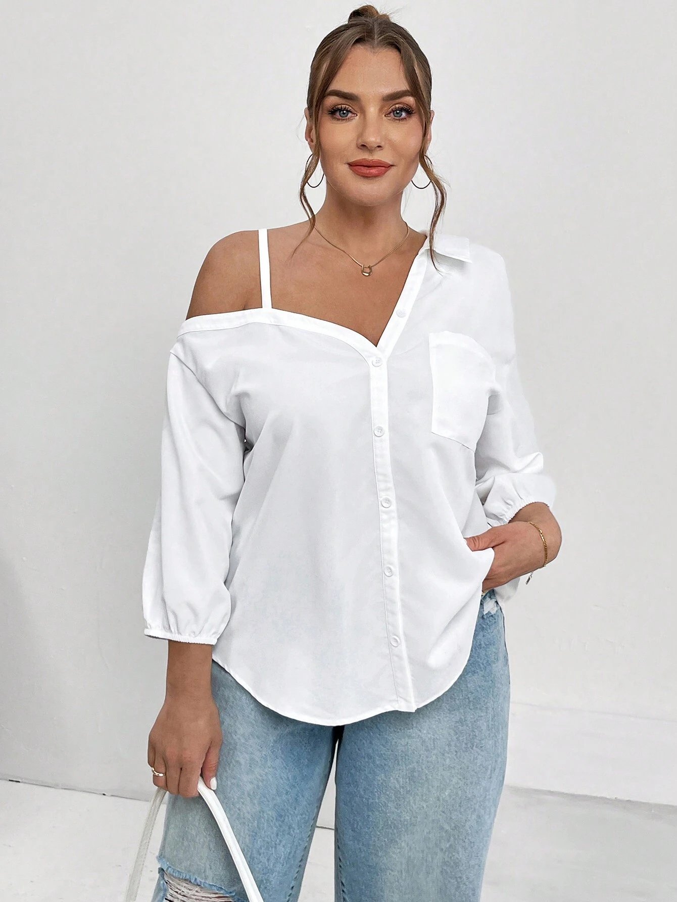 chemise asymétrique d'épaule pour la rue et décontractée – Image 6