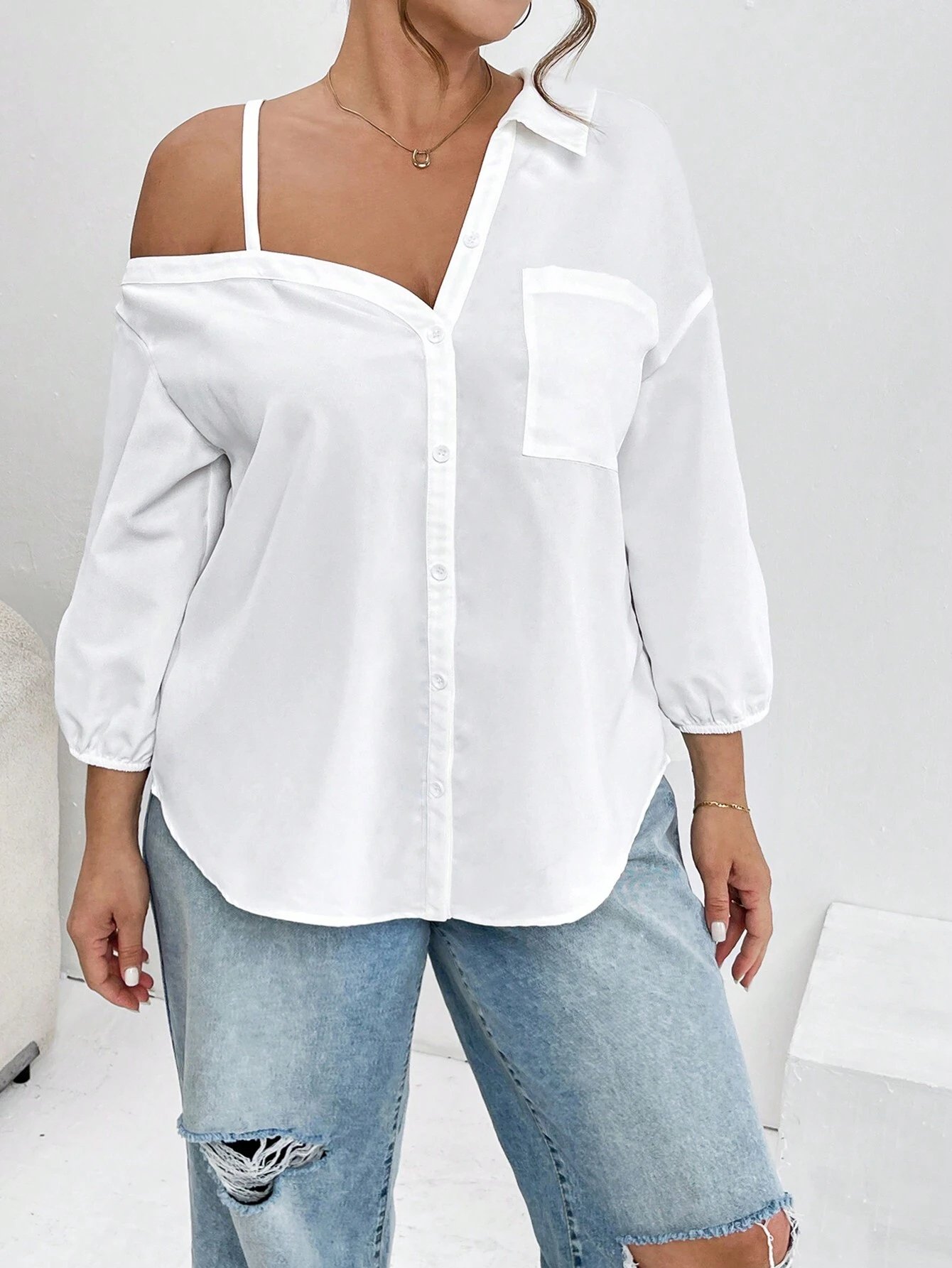 chemise asymétrique d'épaule pour la rue et décontractée – Image 4