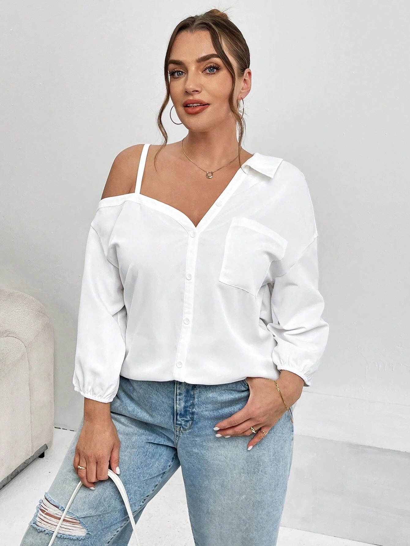 chemise asymétrique d'épaule pour la rue et décontractée – Image 5