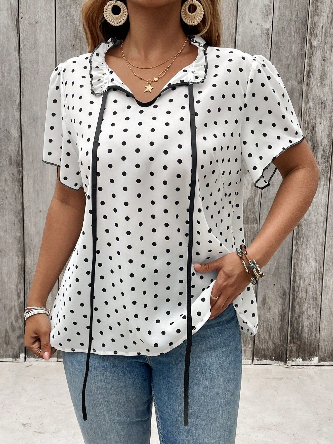 Blouse à manches courtes à pois – Image 4