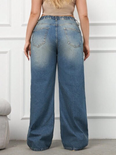 Alternative view of Jeans à jambes larges avec ceinture en 100% coton