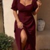 Robe élégante à encolure en cœur et manches courtes – Image 5