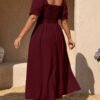 Robe élégante à encolure en cœur et manches courtes – Image 2