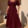 Robe élégante à encolure en cœur et manches courtes