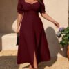 Robe élégante à encolure en cœur et manches courtes – Image 7