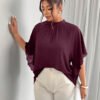 Blouse ample à encolure ronde, manches froncées et ourlet ondulé – Image 5