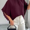 Blouse ample à encolure ronde, manches froncées et ourlet ondulé – Image 6