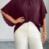 Blouse ample à encolure ronde, manches froncées et ourlet ondulé – Image 4