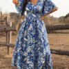 Robe maxi bohème bleue à imprimé aléatoire – Image 3