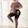 Ensemble de sport pour avec t-shirt sport et leggings sport avec insertions en maille et poche pour téléphone – Image 3
