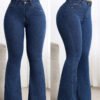 Jeans évasés taille haute forme affinée lavage foncé – Image 3