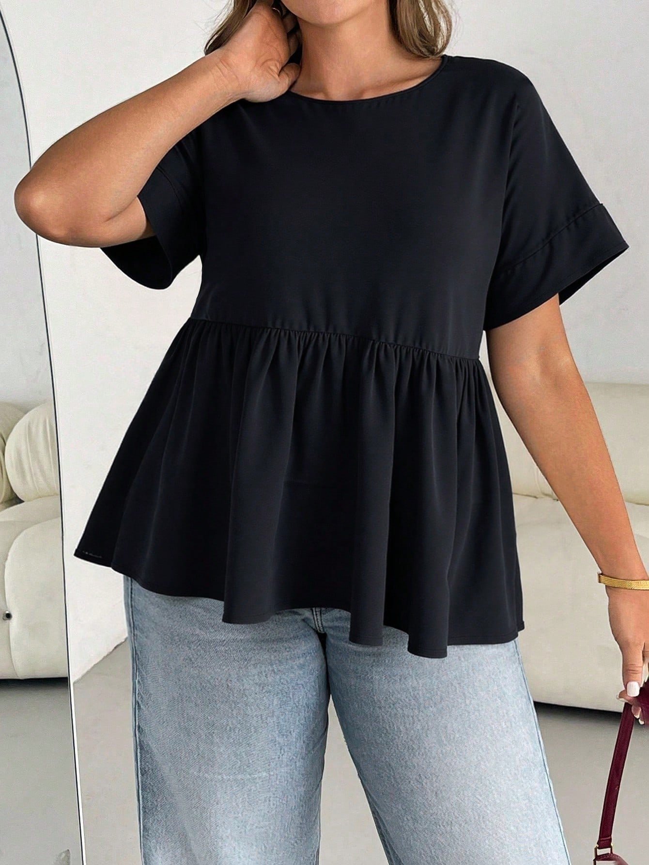 Chemise noire à manches courtes décontractée, ample et confortable – Image 3