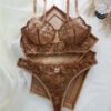 2 pièces Ensemble de lingerie noir brodé