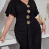 Robe midi moulante élégante de couleur unie à encolure V – Image 3