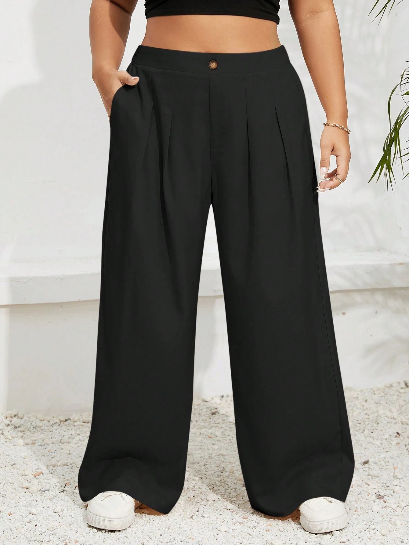 Pantalon ample gris-orange , décontracté et simple