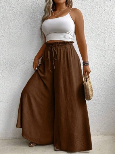 Pantalon large en couleur unie décontracté et ample