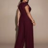 Ensemble Top noué à la taille et pantalon large en couleur unie – Image 2