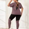 Ensemble de sport pour avec t-shirt sport et leggings sport avec insertions en maille et poche pour téléphone – Image 2
