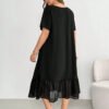 Robe mi-longue en mousseline de soie noire à manches courtes – Image 2