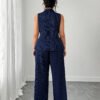 Ensemble 2 pièces gilet décontracté rayé et pantalon pour le trajet – Image 2