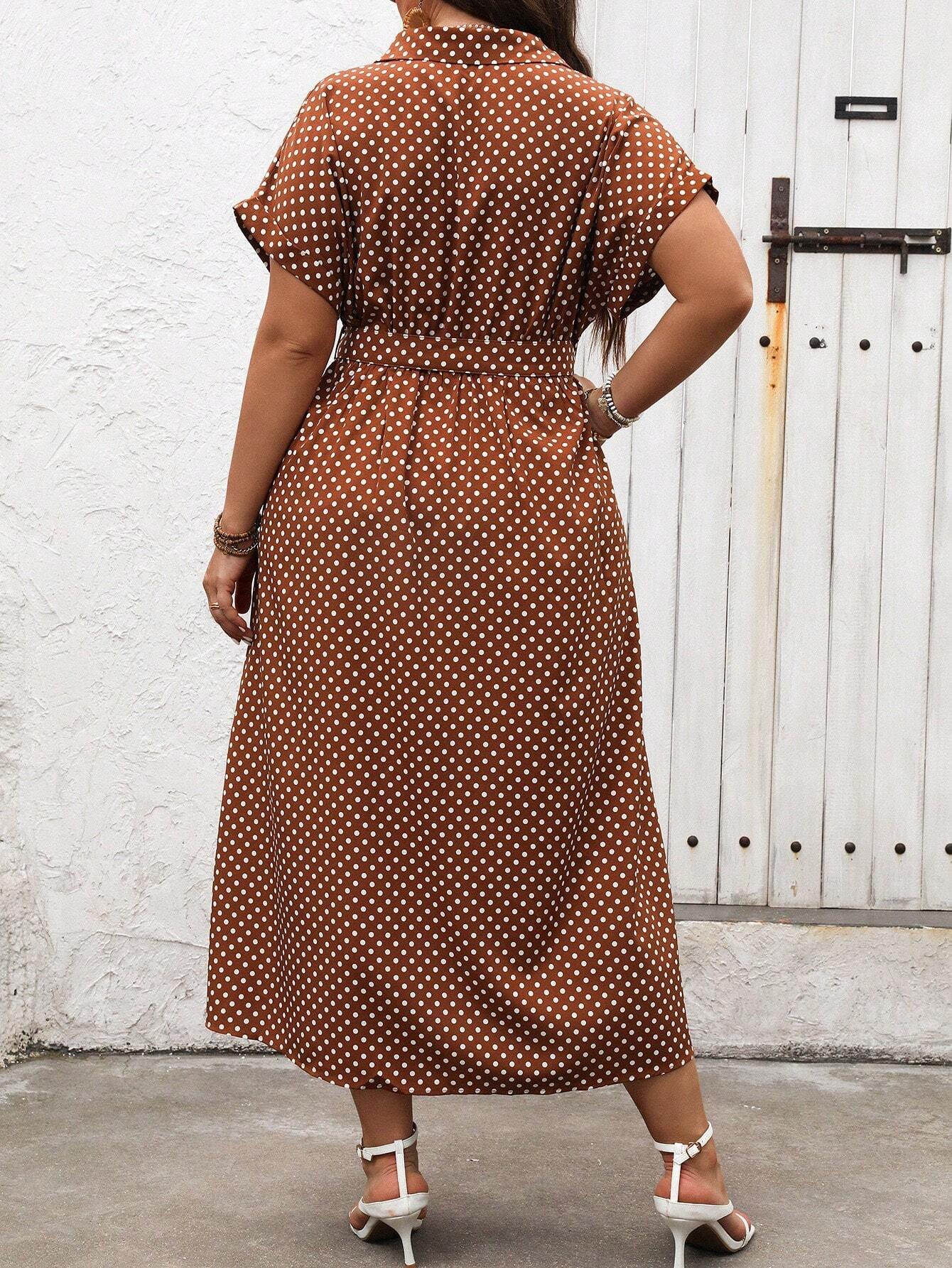 Robe longue mode bohème à pois col V – Image 2