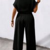 Combinaison casual col à revers, manches courtes, avec ceinture et poches, de couleur unie – Image 2