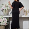 Robe midi moulante élégante de couleur unie à encolure V – Image 2