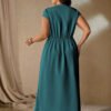 Robe midi à manches longues style français élégant et simple, avec col V, taille froncée et ourlet à volants – Image 2