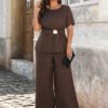 Ensemble pantalon large et chemise ample avec boucle métallique élégante – Image 3