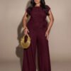 Ensemble Top noué à la taille et pantalon large en couleur unie – Image 3