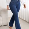 Jeans évasés taille haute forme affinée lavage foncé – Image 4