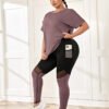 Ensemble de sport pour avec t-shirt sport et leggings sport avec insertions en maille et poche pour téléphone – Image 4