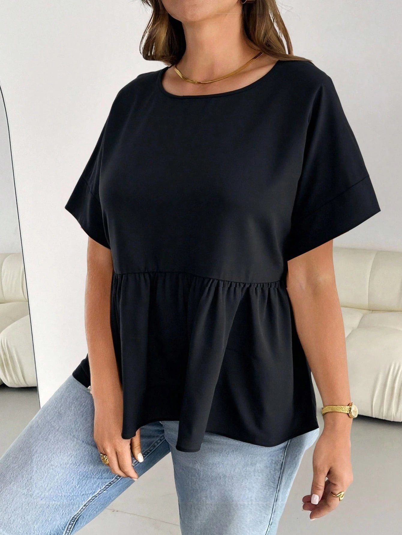 Chemise noire à manches courtes décontractée, ample et confortable – Image 4