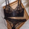 Ensemble soutien-gorge push-up et culotte en dentelle noire transparente et brodée – Image 2