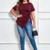 T-shirt ample en couleur unie avec un ourlet asymétrique froncé – Image 3