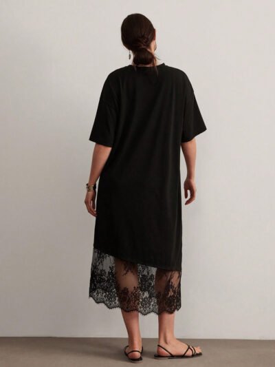 Alternative view of Robe de mode pour rendez-vous/sortie à encolure ronde avec patchwork en dentelle