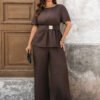 Ensemble pantalon large et chemise ample avec boucle métallique élégante – Image 4