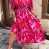 Robe imprimée de chiffres tous sur les manches courtes froncées – Image 4