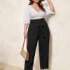Pantalon droit à taille paperbag avec ceinture, décontracté mais chic – Image 4