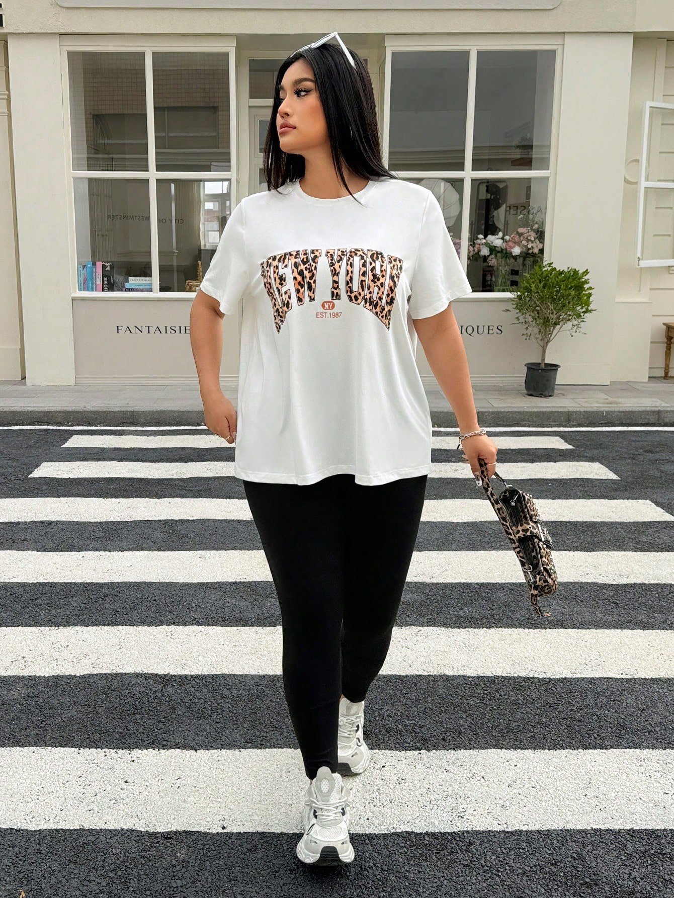 Ensemble t-shirt et legging imprimé léopard blanc