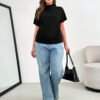 Tops courts noirs à manches courtes, style simple, décontracté, ample et confortable – Image 4