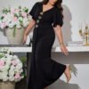 Robe midi moulante élégante de couleur unie à encolure V – Image 5