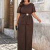 Ensemble pantalon large et chemise ample avec boucle métallique élégante – Image 5