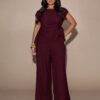 Ensemble Top noué à la taille et pantalon large en couleur unie – Image 5
