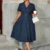 Robe d'été élégante traditionnelle à taille cintrée, col à revers – Image 5