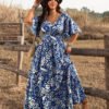 Robe maxi bohème bleue à imprimé aléatoire – Image 6