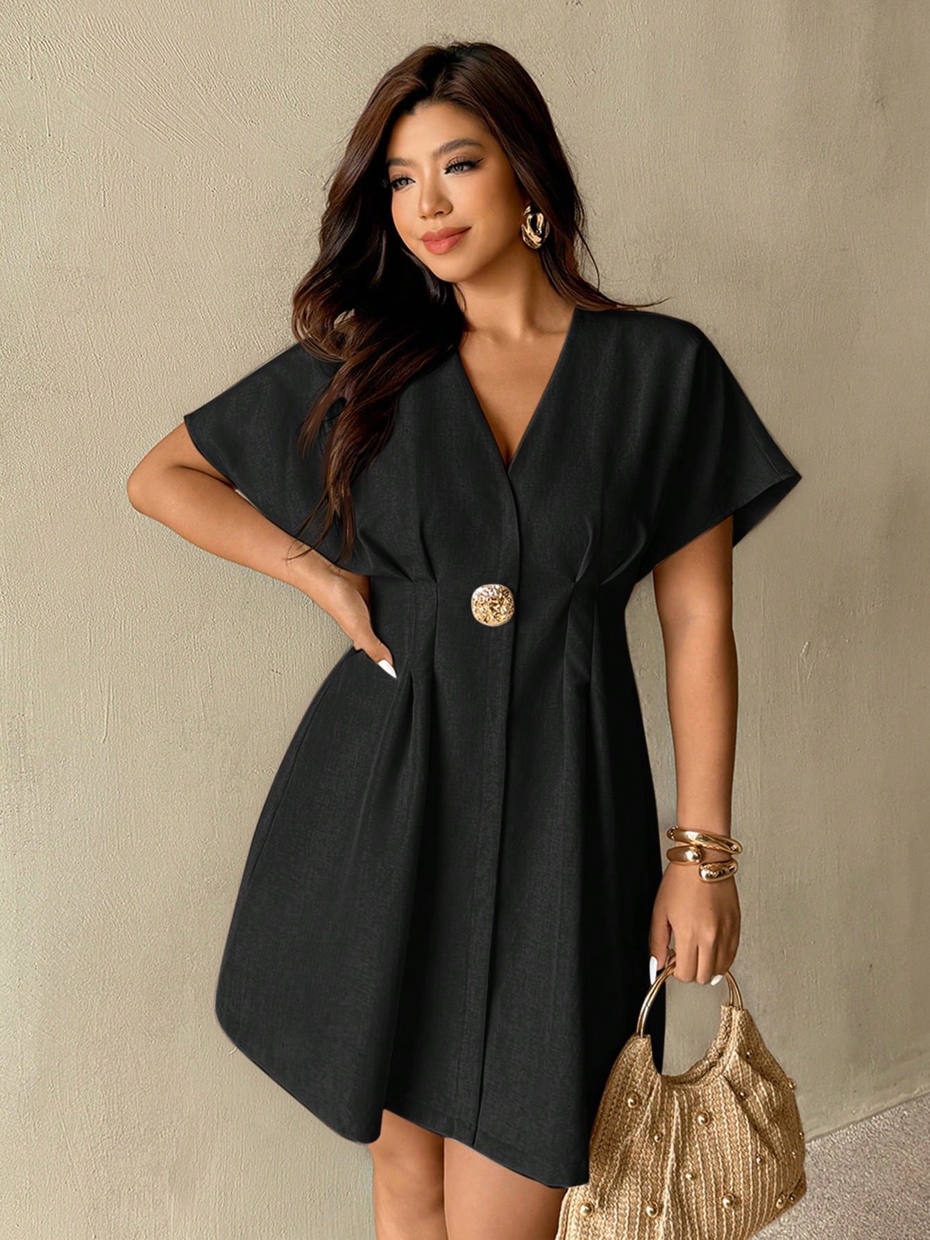 Robes pour femmes grandes tailles, robes manches chauve-souris abricot, nouvelles robes mode – Image 5